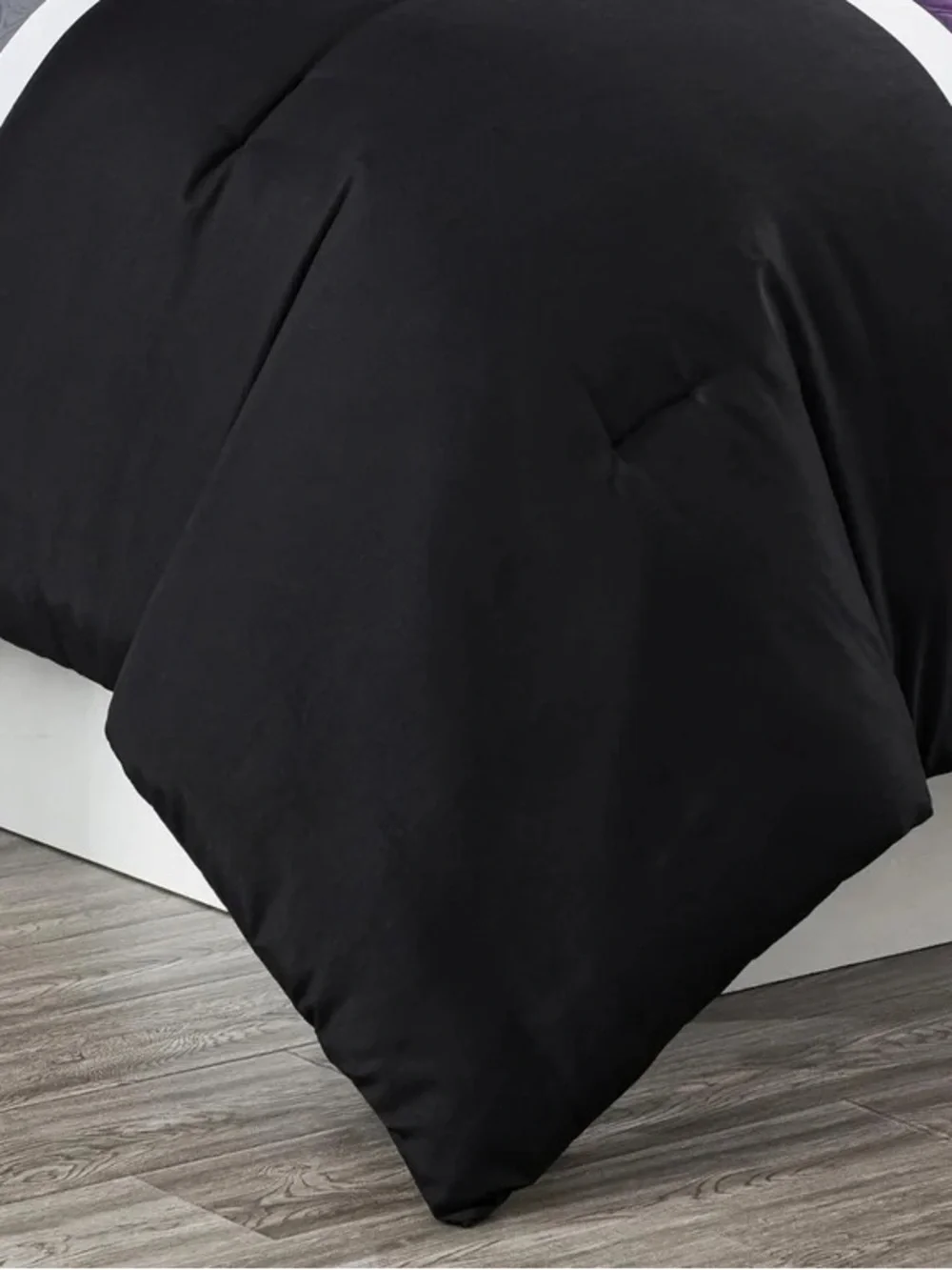 Modern Geometric Black, Purple & Gray Queen 3 piece Comforter Set